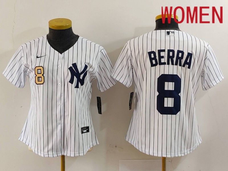 Women New York Yankees #8 Berra White stripe Game 2024 Nike MLB Jersey style 1->women mlb jersey->Women Jersey
